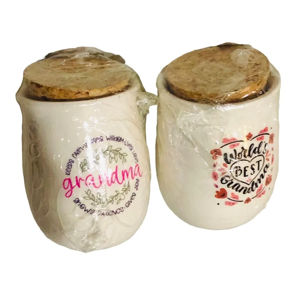 2 world’s best grandma mini cork topped‎ ceramic jars new